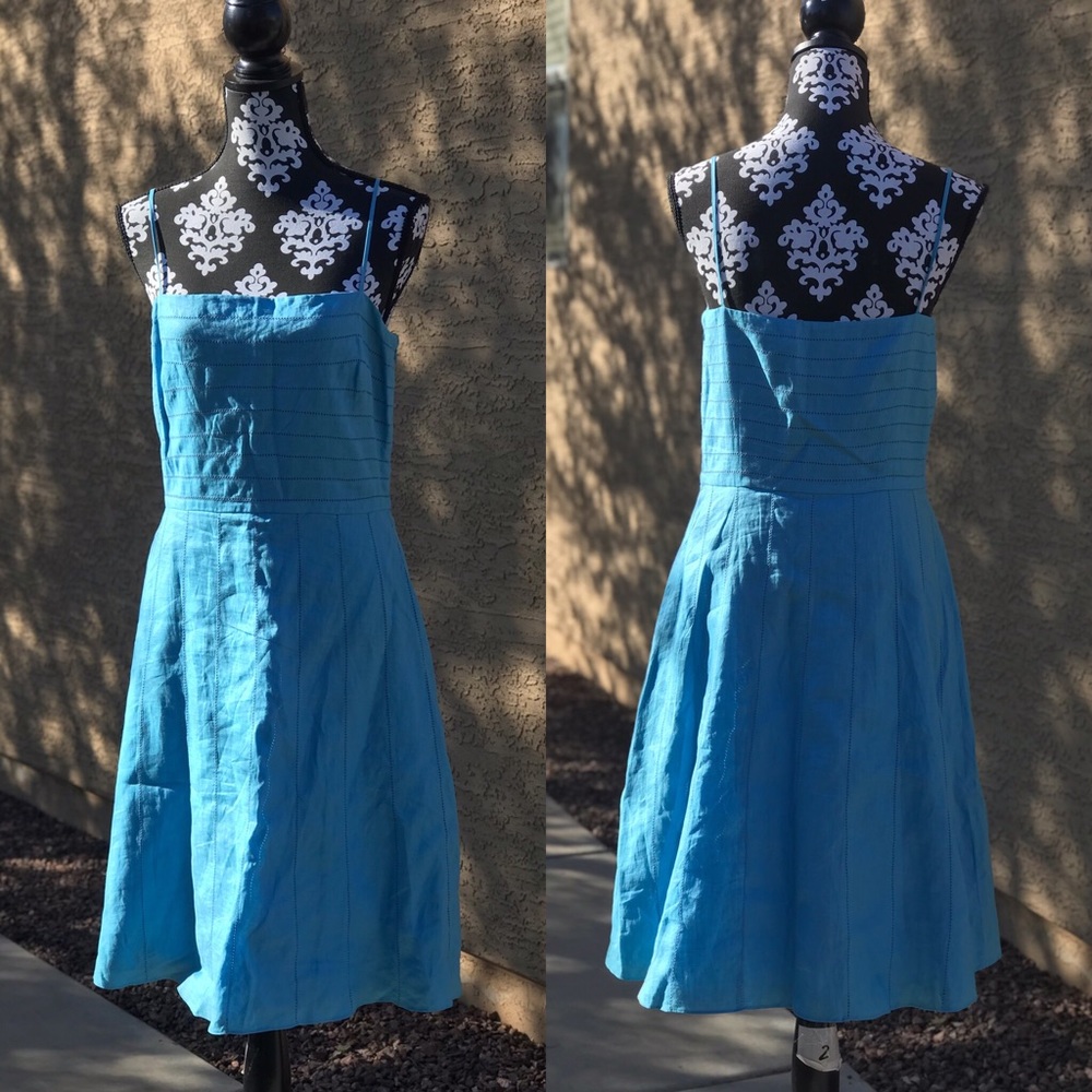 Ann Taylor Blue 100% Linen Spaghetti Strap Dress